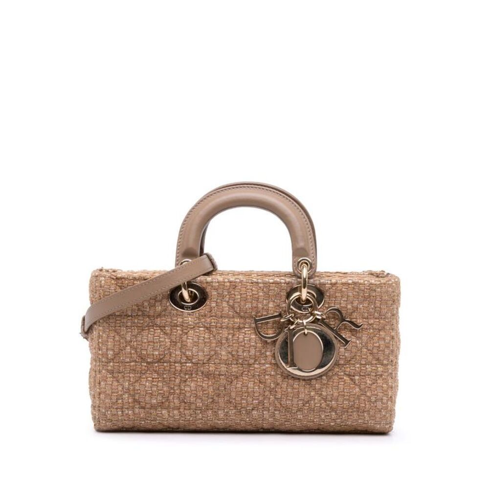 Pre Loved dior Lady Top Handle Canvas Bag Women Brown Satchel - Picture 1 of 8
